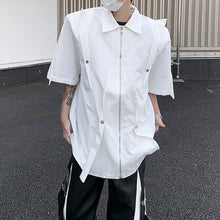 Load image into Gallery viewer, Stand Collar Patchwork Shoulder Pad Shirt