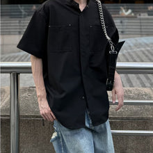 Load image into Gallery viewer, Black Small Stand Collar Padded Shoulder Shirt