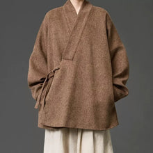 Load image into Gallery viewer, Loose Woolen Cross Front Hanfu Kimono Coat