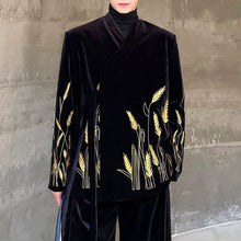 Load image into Gallery viewer, Loose Shoulder-padded Wheat Ear Embroidered Suit and Wide-leg Pants Two-piece Set