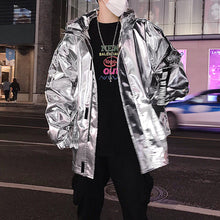 Load image into Gallery viewer, Stage Party Silver Leather Hooded Jacket