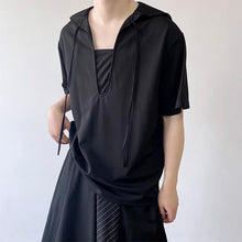 Load image into Gallery viewer, Navy Collar Tie Short Sleeve T-Shirt