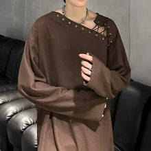 Load image into Gallery viewer, Asymmetrical Shoulder Straps Textured Long-Sleeve T-Shirt