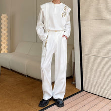Load image into Gallery viewer, Vintage Embroidered Bamboo Shirt Wide-leg Pants Two-piece Set
