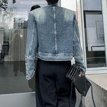 Load image into Gallery viewer, Mandarin Collar Button Detail Denim Jacket
