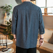 Load image into Gallery viewer, Striped Cotton And Linen Three-quarter Sleeve Shirt