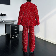 Load image into Gallery viewer, Red Sequined Suit Jacket Slim Straight Suit Pants Two-piece Set