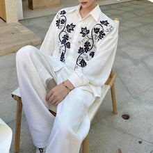 Load image into Gallery viewer, Embroidery Cotton and Linen Shirt Outline Casual Pants Two-piece Set