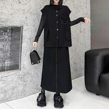 Load image into Gallery viewer, Black Loose Vest Elastic Waist Skirt Suit