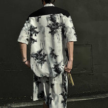 Load image into Gallery viewer, Summer Loose Ice Silk Shirt Ink Tie-dyed Short-sleeved Shorts Two-piece Suit