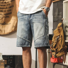 Load image into Gallery viewer, Vintage Patchwork Loose-fit Straight-leg Denim Shorts