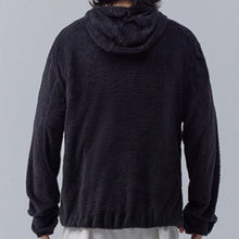 Load image into Gallery viewer, Fluffy Fleece Contrast Zipper Chest Pocket High Neck Hooded Pullover