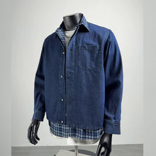 Load image into Gallery viewer, Fake Two-piece Plaid Patchwork Shirt