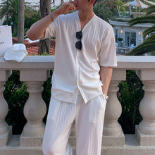 Load image into Gallery viewer, V-neck Cardigan T-shirt and Trousers Set