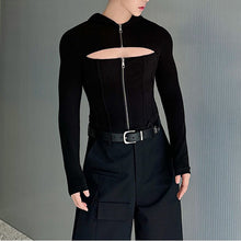 Load image into Gallery viewer, Zippered Hollow Design Hooded Long-sleeved T-shirt