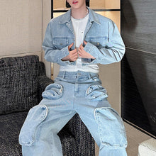 Load image into Gallery viewer, Denim Three-dimensional Multi-pocket Short Jacket and Wide-leg Trousers Two-piece Set