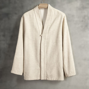 Winter Fleece Linen V-neck Long-sleeved Shirt