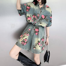 Load image into Gallery viewer, Floral Denim Retro Casual Suit