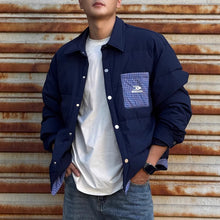 Load image into Gallery viewer, Plaid Patchwork Faux Two-piece Down Shirt Jacket