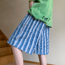 Load image into Gallery viewer, Retro Contrast Stripe Raw Edge Drawstring Shorts