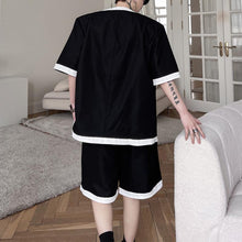 Load image into Gallery viewer, V-Neck Paneled Color Contrasting Blazer Shorts Set