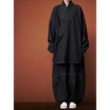 Load image into Gallery viewer, Women's Heavyweight Loose Cross Front Denim Kimono Cardigan Lantern Pants Two-piece Set