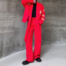 Load image into Gallery viewer, Retro Cirrus Embroidered Red Suit Jacket Wide-leg Trousers Two-piece Set