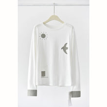 Load image into Gallery viewer, Women's Japanese Loose Graphic Striped Patchwork Crewneck T-shirt
