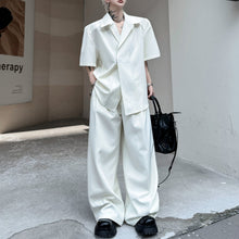 Load image into Gallery viewer, Lapel Shoulder Pad Casual Short Sleeve Shirt Wide Leg Trousers Two-piece Set