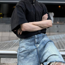 Load image into Gallery viewer, Black Small Stand Collar Padded Shoulder Shirt