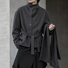 Load image into Gallery viewer, Stand-up Collar and Belted Waist Wool Coat