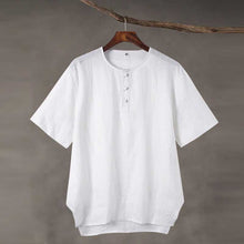 Load image into Gallery viewer, Linen Vintage Round Neck Button Down T-shirt