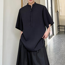 Load image into Gallery viewer, Stand Collar Short Sleeves Loose Shirts