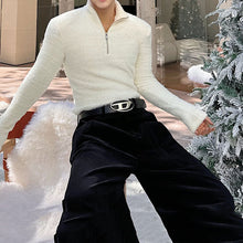 Load image into Gallery viewer, Tight-fitting Shoulder-padded Zipper Turtleneck Sweater