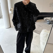 Load image into Gallery viewer, Gold Sequined Crew Neck Cropped Jacket