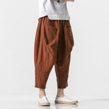 Load image into Gallery viewer, Cotton and Linen Cuffed Wide Leg Harem Pants