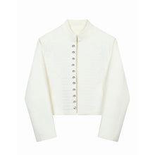 Load image into Gallery viewer, Multi-button Embroidered Stand Collar Cropped Jacket
