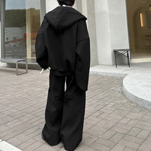 Load image into Gallery viewer, Hoodie Cardigan Sweatshirt Stitching Straight Wide-leg Trousers Two-piece Set