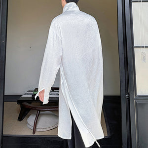 Half Turtleneck Mid-length Slit Silhouette Long-sleeved Loose Shirt