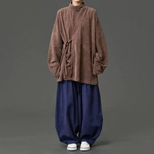 Load image into Gallery viewer, Corduroy Curved Collar Diagonal Placket Loose Hanfu Cardigan