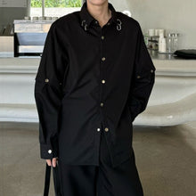 Load image into Gallery viewer, Black Padded Shoulder Long Sleeve Metallic Stitching Shirt