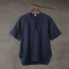 Load image into Gallery viewer, Linen Vintage Round Neck Button Down T-shirt