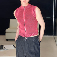 Load image into Gallery viewer, Stand Collar Zipper Short Knitted Stretch Vest
