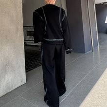 Load image into Gallery viewer, Stand Collar Hand-painted Stroke Shoulder Pad Sweatshirt Casual Wide-leg Pants Two-piece Suit