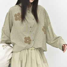 Load image into Gallery viewer, Women's Floral Patchwork Curved Hem Long-sleeved Shirt