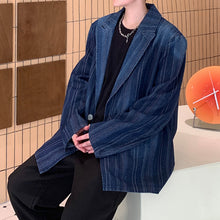 Load image into Gallery viewer, Vintage Blue Vertical Stripe Shoulder Pad Jacket