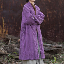 Load image into Gallery viewer, Ramie Hand-tied Tie-dyed Padded Thickened Women's Long Cotton Coat