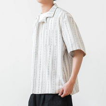 Load image into Gallery viewer, Colorblock Striped Cuban Collar Shirt