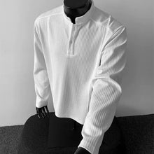 Load image into Gallery viewer, Ribbed Textured Band Collar Henley Shirt