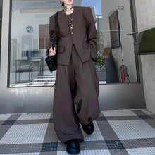 Load image into Gallery viewer, Padded Shoulder Round Neck Jacket and Wide-leg Trousers Two-piece Set